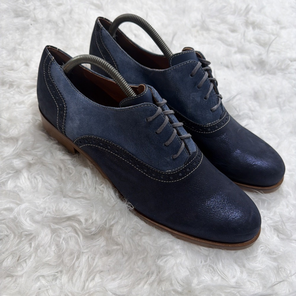 Mens Handmade Oxfords Dress Shoes Italian Two Tone‎ Blue Metallic Suede Girotti